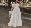 Простая атласная линия свадебное платье с плеча с коротким рукавом невесты платья современные страна свадебные платья одежды де-Марие