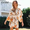 V Neck Summer Loose Dress Women Floral Print Boho Beach Sundress Cover Up Casual Short Mini for 210427