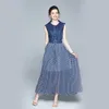 Moda damska letnia elegancka sukienka dżinsowa Femme Vintage Dot Patchwork projektant Runway bez rękawów, długa Vestidos 210520