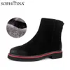 Sophitina Ciepła Wełna Zimowe Buty Kostki Dla Kobiet Wygodne Okrągłe Toe Niskie Obuwie Obuwie Outdoor Ladies Anti-Slip Snow Boot PC789 210513