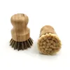 Palm Pot Tvättborste Trä Runda Mini Dish Brush Natural Scrub Brush Slitstarkt Skrubber Kort Handtag Rengöring Rengöring Kök Kit DAP400