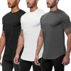 3 sztuk Mesh T-shirt Mens Siłownia Odzież Lato Nowe Zwykły Tight Tops Tees Szybki Suchy Sport Kulturystyka Fitness T Shirt 210421