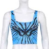 Papillon imprimé Y2K Crop Top Tank pour filles Vêtements d'été Femmes Chic Tee Casual Chemise bleue Gilet Pulls Streetwear 210510