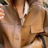 Printemps femmes Faux cuir veste Vintage col rabattu lâche rue survêtement femme élégant PU vestes 210430
