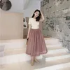 Arrival Summer Korea Fashion Women High Waist Long Skirt All-matched Casual Sweet Organza Ball Gown Top Quality S169 210512