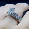 Anillos de boda de moda de doble fila de piedra CZ para mujer, ajuste de punta elegante, circonita cúbica cuadrada para mujer, joyería de fiesta