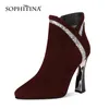 Sophitina Buty dla kobiet Wiosna Jesień Elegancki Kid Suede Patchwork Zip Botki Okrągłe Toe Super High Heel Women Boots So675 210513