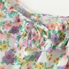 Vrouwen Sweet Floral Print Ruffled Gewas Blouses Mode V-hals Spaghetti Strap Vrouwelijke Shirts Chique Chiffon Tops 210430