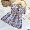 Zomer nieuwe meisje Europese en Amerikaanse pastorale stijl bloemen jurk kinderen Koreaanse halter chiffon baby kinderen prinses jurk Q0716