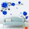 Grote Blue Rose Flowers Sofa / TV achtergrond Muursticker Woondecoratie DIY Slaapkamer Woonkamer Muurschildering Kunststickers Poster Stickers 210615