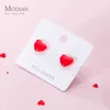 Moda argento sterling 925 smalto dolce rosso amore cuori orecchini per le donne ragazza bella mini orecchio pin gioielleria raffinata 210707