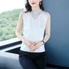Koreanische Bluse Frauen Seide S Ärmellose Tops Plus Größe Frau Pullover Aushöhlen Hemd Satin Spitze S 210427