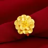 Flor grande feminina 24k banhado a ouro anéis de cluster njgr087 moda presente de casamento mulheres amarelo ouro placa de jóias