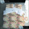 Sängkläder Sätter Tillbehör Hem Textil Trädgård Romantisk 3D Trycksatt Set Paris Tower Duvet Er med kuddehus Bedroom Adts Barn Room Decoration