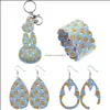 Earrings & Bracelet Jewelry Sets 4Pcs Easter Pu Leather Set And Keychain With Rabbit Shape Pattern For Girls Gift Gwb11973 Drop Delivery 202