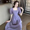 Summer Latest Bubble Sleeve Square Collar Dress Fashion Wild Long es Female Refreshing Comfortable Sexy 210423