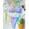 Sexy Thong Micro Bikini Stroje kąpielowe Kolor Border Push Up Swimwear Kobiece Bikini Zestaw Brazylijski Biquini Kostiumy kąpielowe 210621