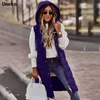 Cálido Casual Lady Breve Invierno Mujer Chalecos largos Moda Con capucha Sin mangas Outwear Chaleco Blusa Camisas Abrigo Femme Sudadera 211102