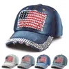 Amerikan Bayrağı Retro Kovboy Şapka Moda Tasarımcısı Elmas Çivili Zorunlu Kap Ayarlanabilir Açık Seyahat Güneş Şapkaları 5 Renkler