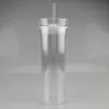 22oz Clear Acrylic Skinny Tumblers with Lid Straw in Same Color Double Wall Plastic Transparent Water Bottle Custom Reusable Office Coffee Mugs DIY Drinking Cups