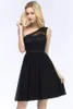 Short Black Bridesmaid Dresses Chiffon A-line Lace One-shoulder Homecoming Dresses with Sash
