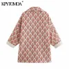 KPYTOMOA Kvinnor Mode med fickor Blommigryck Kimono Jacket Coat Vintage Three Quarter Sleeve Female Ytterwear Chic Toppar 211014