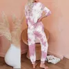 Jesień Zima Loungewear Kobiety Piżama Zestaw Krawat Dye Nosić Homewear Z Długim Rękawem Sleepwear 210809