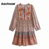 Kobiety Loose O Neck Floral Print Sukienki Wiosna Lato Boho Mini Dress Kobieta Z Długim Rękawem Casual Sundress Vestidos 210413