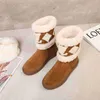 Top Designer Damer Vinter Snö Boot Skor Kvinnor Snowdrop Flat Ankel Stövlar Mode Ull Tryckt Gummi Sole Martin Booties Storlek 35-41