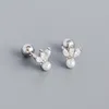 Authentic 925 Sterling Silver Stud Earring CZ Zircon Flower Pearl Earrings For Women Wedding Party Gifts