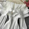 Neploe Tute da donna 3D Ruffle Off Spalla Tute Sexy Puff Manica lunga Vita sottile Pantaloni dritti Pieghettato Pagliaccetti eleganti 210422