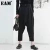 [EAM] Bahar Yüksek Bel Siyah Kat Bölünmüş Ortak Gevşek Kısa Kişilik Çapraz Pantolon Kadın Pantolon Moda JG915 21512