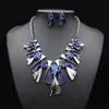 Pendant Necklaces European and American color alloy fashion diamond necklace earrings set bridal jewelry