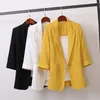 Korea stil kvinnor blazers bomull och linne medellängd kostym jacka lösa casual kvinnors vår höstens kontor päls blazer kostymer