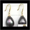 Stud Earrings Jewelry Drop Delivery 2021 A Pair Of 11X1M Natural Tahitian Black Pearl Earring 14K Gold Iduo6