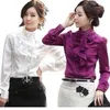 Design Women Chiffon Blouse Feminine OL Formal Ruffle Puff Sleeve Royal Satin Tops Female Long Sleeve Shirt Plus Size 3XL Woman