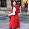 가을 겨울 조끼 여성 면화 패딩 따뜻한 두꺼운 긴 여자 여성 후드 파카 재킷 양복 조끼 플러스 크기 210909