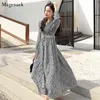 섹시한 여성 드레스 가을 V 넥 긴 소매 슬림 꽃 시폰 도트 빈티지 우아한 ES Vestidos 8560 210512