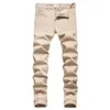 Simple Design Slim Fit Men's Pants Khaki Casual Stretch Jeans Hand Scratches All-match Trousers Pantalones De Hombre