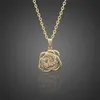 Pendant Necklaces Gold Hollow Wealthy Flower Necklace Rich Camellia Rhinestone Charm Lolita Accessories For Women Golden Plated Chain 2021