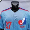 Beyzbol Formaları Montreal Expos Forması Vladimir Guerrero 2018 Onur Listesi Yaması 2000 Mavi Kırmızı Örgü Gri Beyaz Düğme Hayranları İnce Çizgili Kazak