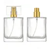 Vierkante parfum glazen fles 30 ml 50 ml duidelijke lege spray met gouden zilver cap DH201