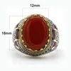 Turquie bijoux hommes bague avec pierre d'agate naturelle rouge 925 argent Sterling Vintage roi couronne CZ émail anneaux pour femmes mâle cadeau 217805146