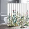 Vattentät dusch gardiner Färgglada blommor fjäril vår naturliga landskap badrum inredning hem tyg krokar bad gardin set 211116
