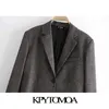 KPYTOMOA Femmes Mode Unique Bouton Recadrée Vérifier Blazer Manteau Vintage À Manches Longues Femme Survêtement Chic Veste Femme 210930