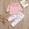 1-6Y Autumn Spring Flower Toddler Kid Girl Clothes Set Soft Long Sleeve Tops Ruffles Floral Pants Outfits Child Clothing 210515