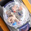 Astronomia Tourbillon 18K Rose Gold Dragon Swiss Quartz Mens Watch Pave Piece Unique Fully Transparent Glass 3D Engraving Blue Leather Super Edition Puretime01 D4