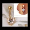 Bell Rings Jewelry Drop Delivery 2021 12Pcs 18K Gold Heart Strass Bow Ciondola ombelico Belly Bar Button Ring Body Piercing Pierce Ueltl