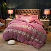 Bedding Desets Soft Crystal Velvet Flannel Fleece Lace Set