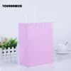 20pcslot White Pink Rink Purple Sky Blue Coffee Kraft Paper Gift Bag com Handle Wedding Birthday Party Gift Package Bags 2107248304268